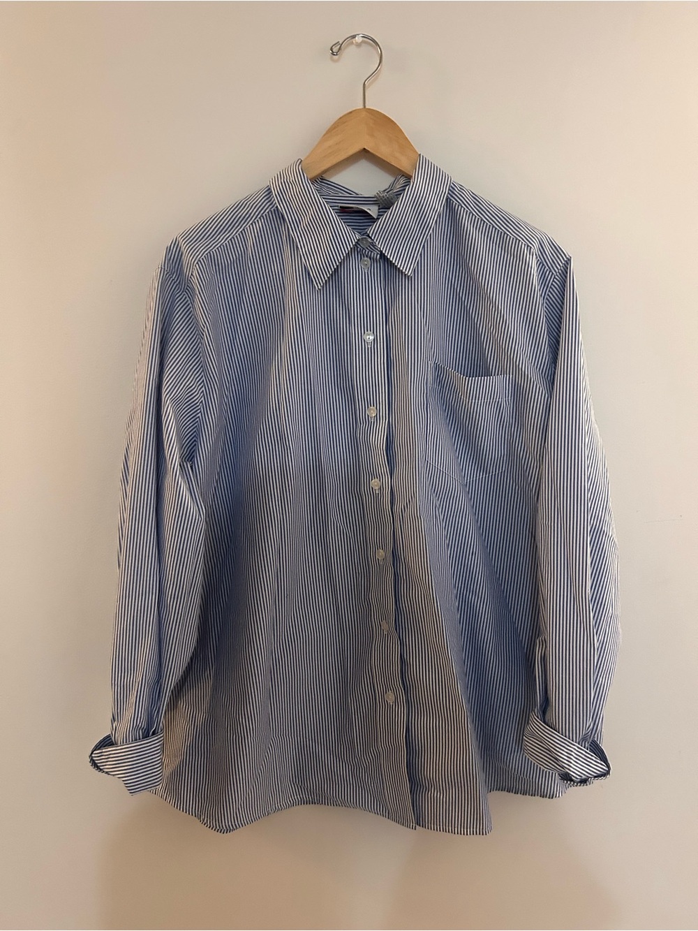Alia Men's Blue and White Pinstripe Dress Shirt